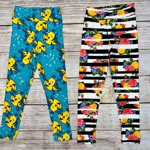 LuLaRoe Flounder & Floral Girls Leggings
